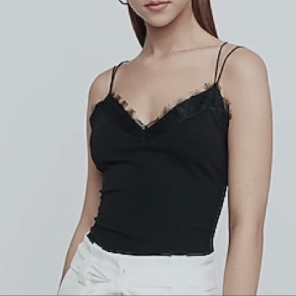NWT! EXPRESS Black Strappy Lace Trim Cami -Size Small